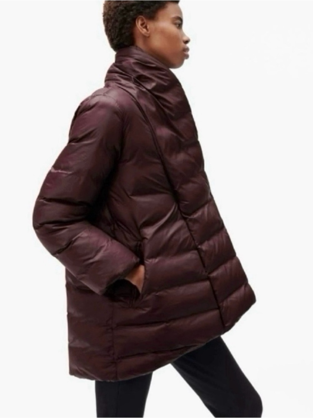 Eileen Fisher Recycled Nylon Shawl Collar Puffer ~ NWT